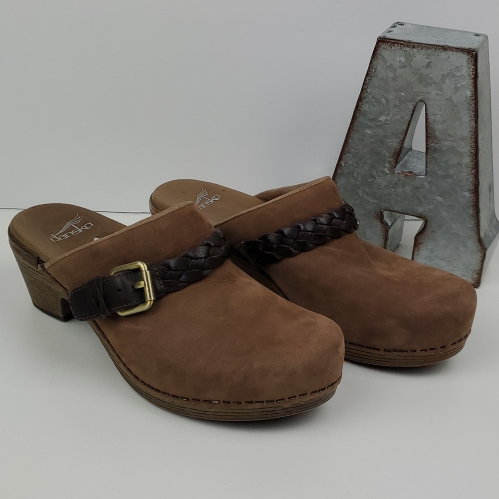 Dansko Melanie Leather Open Back Braid Buckle Clog